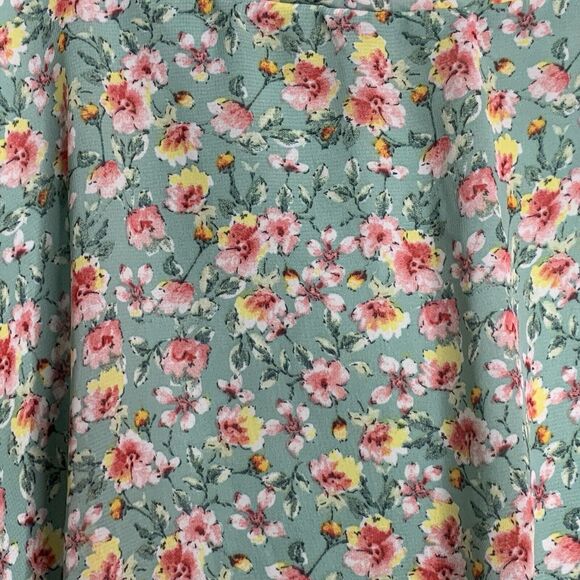 Poof Floral Mini Skater’s Skirt Women M Green Pink Lined Chiffon Pull On - Picture 4 of 9